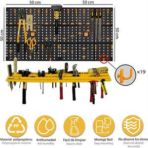 KIT PANNELLO PORTAUTENSILI ARTPLAST 332 - 2 PANNELLI 500x500 CON MENSOLE E GANCI ASSORTITI in Utensileria