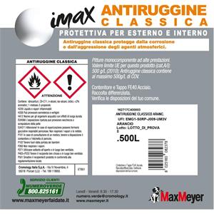 VERNICE ANTIRUGGINE CLASSICA PER FERRO E GHISA - ARANCIONE - MAXMEYER - 0,5 LT in Vernici