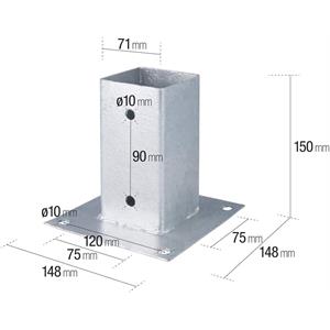 PIASTRA DI FISSAGGIO PALI IN LEGNO QUADRATI 7X7 CM in Arredamento giardino