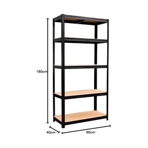 SCAFFALE 5 ripiani in metallo con ripiani in MDF rimovibili NERO 90x40xh180cm in Sistemazione
