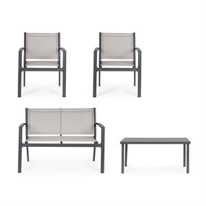 SALOTTO DA GIARDINO IN ACCIAIO - SET TAVOLO E POLTRONE FLORIDA - GRIGIO CHIARO in Arredamento giardino
