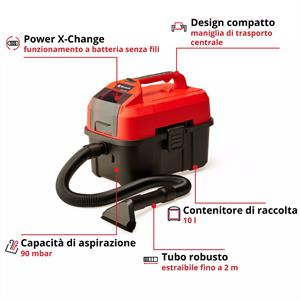 ASPIRATUTTO A BATTERIA EINHELL TE-VC 18/10 Li - SOLO in Utensileria