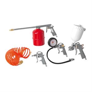KIT ACCESSORI COMPRESSORE 5 PEZZI (PISTOLA GONFIAGGIO E SOFFIAGGIO, AEROGRAFO, NEBULIZZATORE E TUBO SPIRALATO) in Utensileria