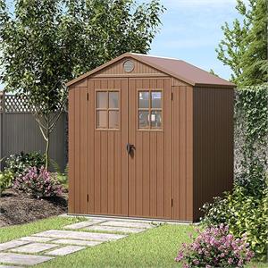 CASETTA DA GIARDINO KETER DARWIN 6X6 EFFETTO LEGNO MARRONE 190x183x221H CM in Arredamento giardino