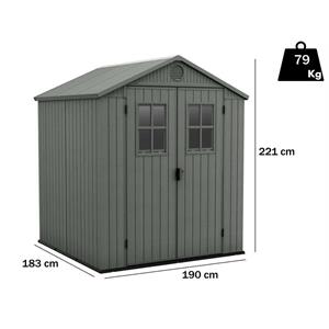 CASETTA DA GIARDINO KETER DARWIN 6X6 VERDE PORTA BATTENTE DOPPIA 190X183X221 CM in Arredamento giardino