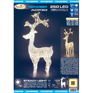 RENNA NATALIZIA LUMINOSA 3D H120CM - 250 LED - CRISTALLI IN ACRILICO - LUCE BIANCO CALDO in Natale