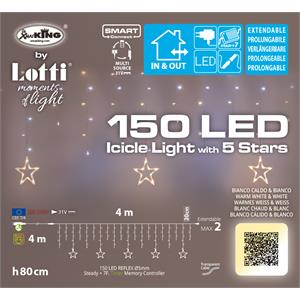 TENDA LUMINOSA - STELLE ICE LIGHT 150 LED - 4 MT - LUCE BIANCA CALDA E FREDDA in Natale