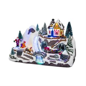 VILLAGGIO TRENINO ROTANTE CON RUSCELLO - GIOCHI DI LUCE E MUSICA LED – 30X19CM in Natale