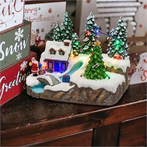 VILLAGGIO NATALIZIO CON RUSCELLO - PONTE E ALBERO ROTANTE A LED CON MUSICA – H15CM – DECORAZIONE DI NATALE LUMINOSA in Natale