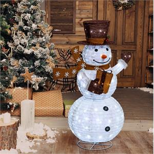 PUPAZZO DI NEVE LUMINOSO 3D H125 CM - RIPIEGABILE SALVASPAZIO - 120 LED SERIE FFB BIANCO in Natale