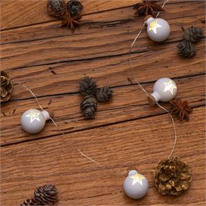 CATENA LUMINOSA A BATTERIA - 12 SFERE IN VETRO BIANCO OPACO Ø25 MM in Natale