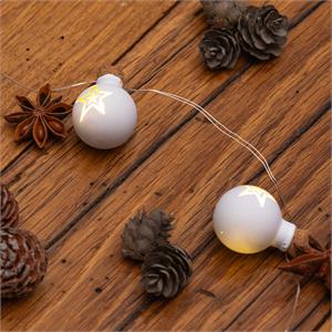 CATENA LUMINOSA A BATTERIA - 12 SFERE IN VETRO BIANCO OPACO Ø25 MM in Natale