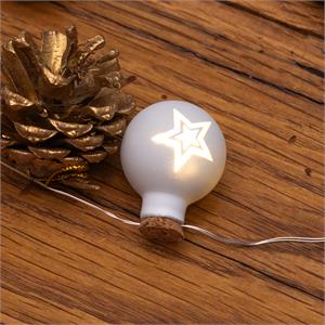 CATENA LUMINOSA A BATTERIA - 12 SFERE IN VETRO BIANCO OPACO Ø25 MM in Natale