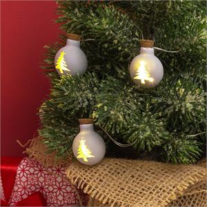 CATENA LUMINOSA A BATTERIA - 12 SFERE IN VETRO BIANCO OPACO Ø25 MM in Natale