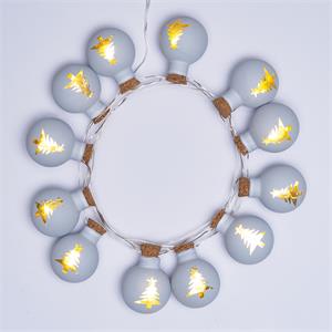 CATENA LUMINOSA A BATTERIA - 12 SFERE IN VETRO BIANCO OPACO Ø25 MM in Natale