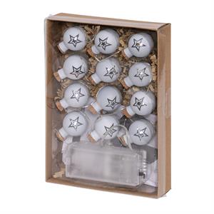 CATENA LUMINOSA A BATTERIA - 12 SFERE IN VETRO BIANCO OPACO Ø25 MM in Natale