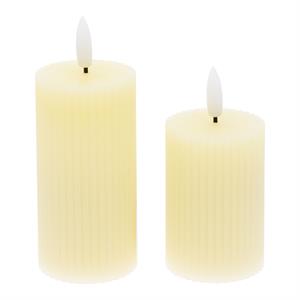 SET 2 CANDELE CILINDRICHE 3D RIBBED AVORIO  DIAMETRO 5 CM H7,5 10 CM – TIMER 8H in Natale