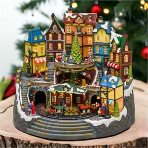 VILLAGGIO DI NATALE IN MOVIMENTO CON STAZIONE, TRENINO E ALBERO ROTANTE - LUCI LED E MUSICHE in Natale
