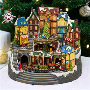 VILLAGGIO DI NATALE IN MOVIMENTO CON STAZIONE, TRENINO E ALBERO ROTANTE - LUCI LED E MUSICHE in Natale