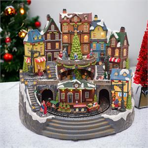 VILLAGGIO DI NATALE IN MOVIMENTO CON STAZIONE, TRENINO E ALBERO ROTANTE - LUCI LED E MUSICHE in Natale