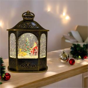 LANTERNA NATALIZIA A BATTERIA - ESAGONALE - BRUNITA - CON GLITTER - LED BIANCO CALDO in Natale