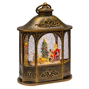 LANTERNA NATALIZIA A BATTERIA - ESAGONALE - BRUNITA - CON GLITTER - LED BIANCO CALDO in Natale