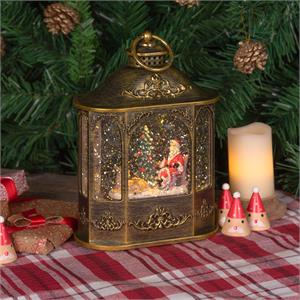 LANTERNA NATALIZIA A BATTERIA - ESAGONALE - BRUNITA - CON GLITTER - LED BIANCO CALDO in Natale