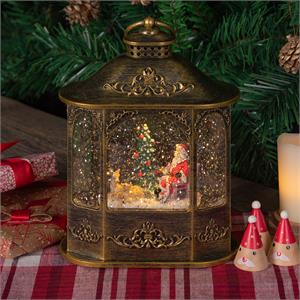 LANTERNA NATALIZIA A BATTERIA - ESAGONALE - BRUNITA - CON GLITTER - LED BIANCO CALDO in Natale