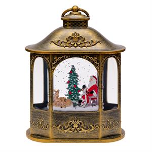 LANTERNA NATALIZIA A BATTERIA - ESAGONALE - BRUNITA - CON GLITTER - LED BIANCO CALDO in Natale