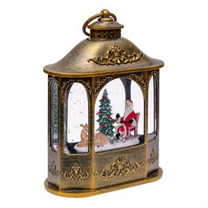 LANTERNA NATALIZIA A BATTERIA - ESAGONALE - BRUNITA - CON GLITTER - LED BIANCO CALDO in Natale