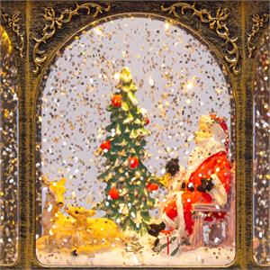 LANTERNA NATALIZIA A BATTERIA - ESAGONALE - BRUNITA - CON GLITTER - LED BIANCO CALDO in Natale