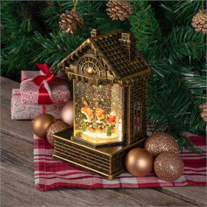 CASETTA NATALIZIA A BATTERIA - BRUNITA - CON GLITTER, MUSICA E LED BIANCO CALDO in Natale