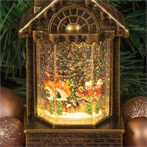 CASETTA NATALIZIA A BATTERIA - BRUNITA - CON GLITTER, MUSICA E LED BIANCO CALDO in Natale