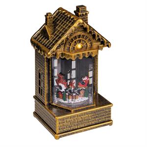 CASETTA NATALIZIA A BATTERIA - BRUNITA - CON GLITTER, MUSICA E LED BIANCO CALDO in Natale