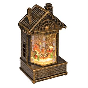 CASETTA NATALIZIA A BATTERIA - BRUNITA - CON GLITTER, MUSICA E LED BIANCO CALDO in Natale