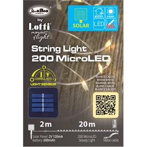 CATENA LUMINOSA SOLARE - 200 MICROLED BIANCO CALDO - 20 MT in Natale