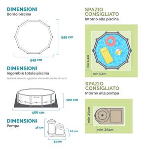 PISCINA FUORITERRA INTEX PRISMA FRAME 549x549x122 ACCIAIO ROTONDA in Arredamento giardino
