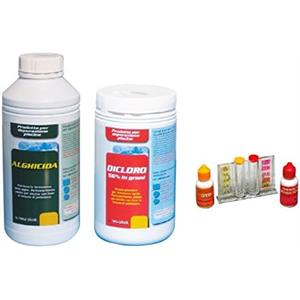 KIT PULIZIA PISCINA CON ANTIALGHE, DICLORO, TESTER PH/CLORO - POOLMASTER ELITE in Arredamento giardino