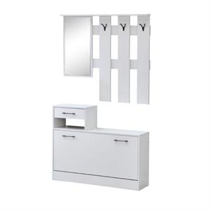 MOBILE INGRESSO CON SCARPIERA E APPENDIABITI CON SPECCHIO RUDOLF XL BIANCO in Arredamento