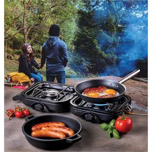 FORNELLO A GAS PORTATILE 2 FUOCHI PIEGHEVOLE KEMPER 104981N NERO in Arredamento giardino