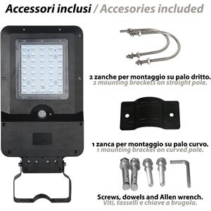 LAMPIONE SOLARE LED CON SENSORE DI MOVIMENTO - 15W - 1600 LUMEN in Illuminazione