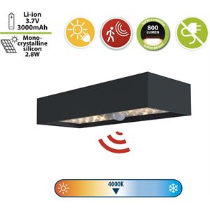 APPLIQUE SOLARE DA ESTERNO LED CON SENSORE DI MOVIMENTO - TEGEL - 800 LUMEN - ANTRACITE in Illuminazione