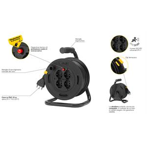 AVVOLGICAVO 16A 4 USCITE UNIVERSALI 15MT in Elettricità e smart home