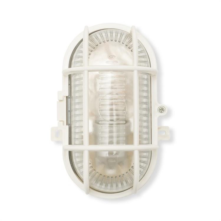 APPLIQUE DA ESTERNO OVALE IN PLASTICA E VETRO - E27 - BIANCO