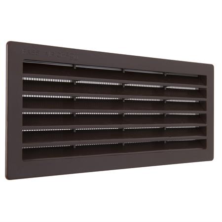 griglia di aerazione per porta da incasso 254x108 mm con rete antinsetti per fori da 230x84 mm marrone