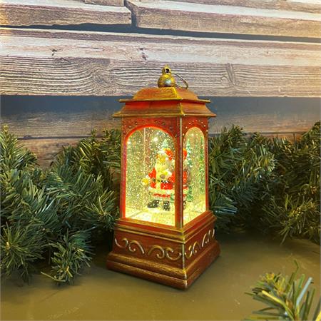 lanterna rettangolare rosso antico con glitter e led decorazione natalizia