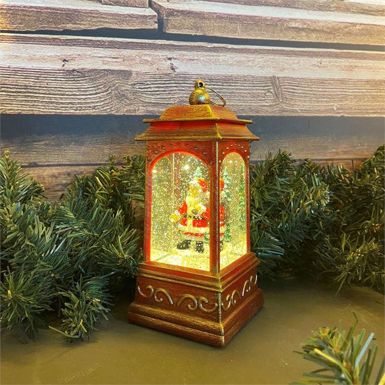 LANTERNA RETTANGOLARE ROSSO ANTICO CON GLITTER E LED H20,5 CM – DECORAZIONE NATALIZIA