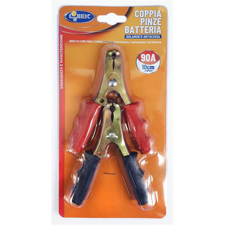 PINZE BATTERIA AUTO 90A 10cm CON ISOLAMENTO ANTISCOSSA LUBEX