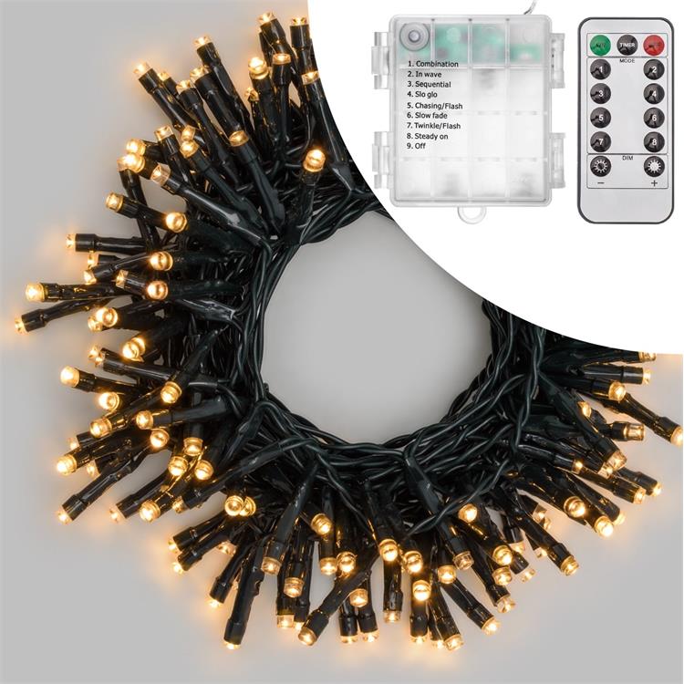 LUCI DI NATALE A BATTERIA PER ESTERNO INTERNO 180 LED BIANCO CALDO 12MT