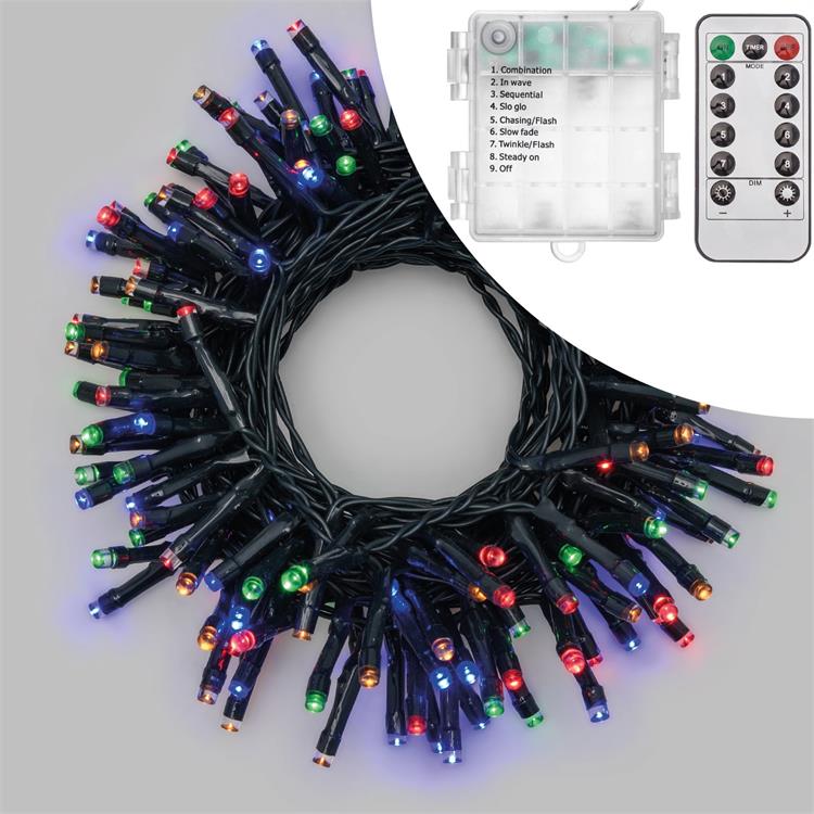 LUCI DI NATALE A BATTERIA PER ESTERNO INTERNO 180 LED MULTICOLOR 12MT